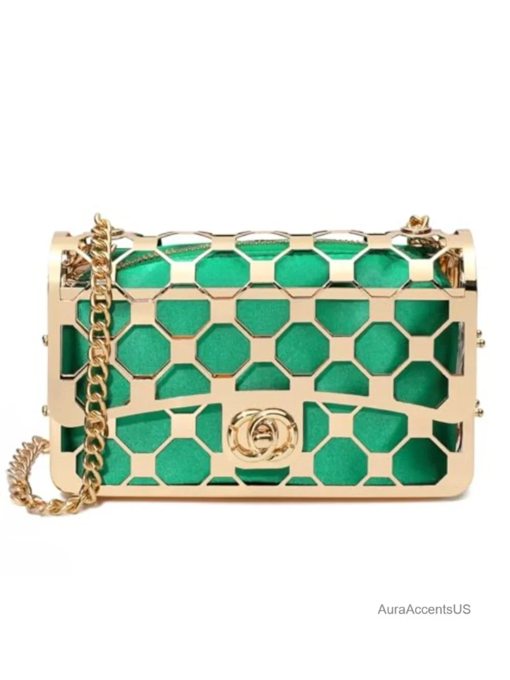 Exquisite Velvet Metal Hollow Out Evening Clutch Purse with Chain
